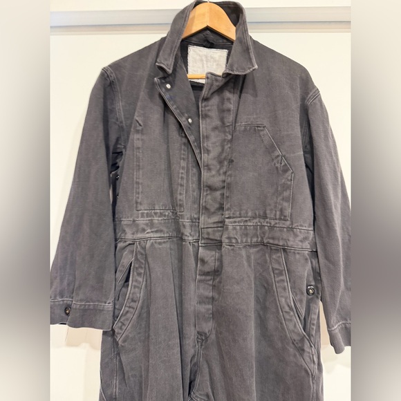 Retro 1970s Boiler Suit Black Jumpsuit Workwear Utility Cotton Denim Coveralls - Picture 2 of 2